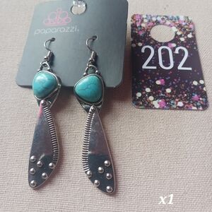 Paparazzi Silver Earrings with Turquoise Stone